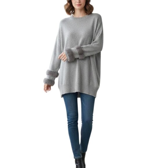 12TH HEART OVERSIZED VISCOSE BLEND SWEATER WITH FUR CUFFS - Picture 2 of 2